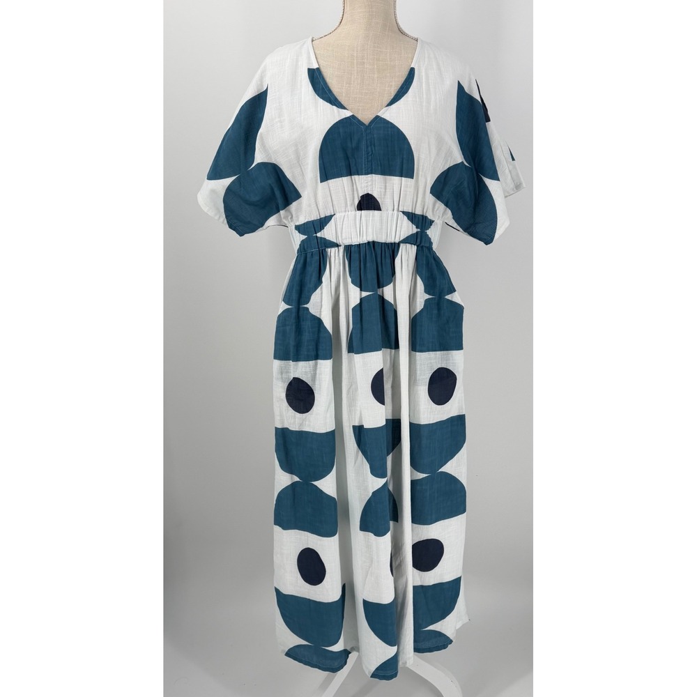 Uncle Frank Womens Maxi Dress SZ Medium White Blue Boho Cotton Resort Vacation